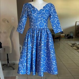 Monica Milano Blue embroidered Vintage 50s style sundress white over blue small